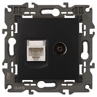 Розетка компьютерная + телевизионная 2-м Elegance 14-3110-05 RJ45 + TV IP20 механизм антрацит Эра Б0034318