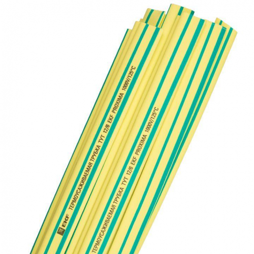 Трубка термоусадочная ТУТ нг 12/6 желт./зел. 1м (уп.50м) PROxima EKF tut-12-yg-1m фото 2