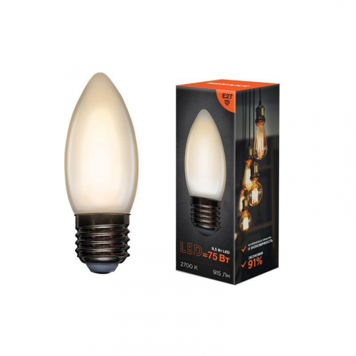 Лампа филаментная Свеча CN35 9.5Вт 915лм 2700К E27 матов. колба Rexant 604-097 фото 4