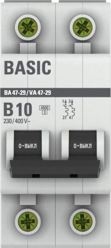 Выключатель автоматический модульный 2п B 10А 4.5кА ВА 47-29 Basic EKF mcb4729-2-10-B фото 2