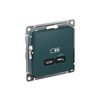 Розетка USB AtlasDesign тип C 65Вт QC PD высокоскор. ЗУ механизм изумруд SE ATN000827