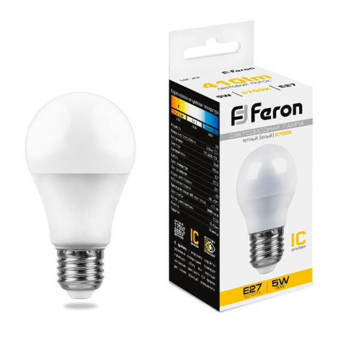 Лампа светодиодная LB-38 5Вт G45 шар 2700К E27 230В FERON 25404