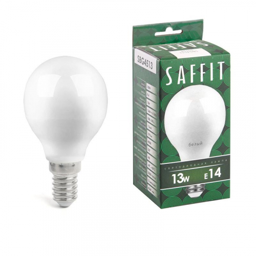 Лампа светодиодная SBG4513 13Вт G45 шар 4000К E14 230В SAFFIT 55158