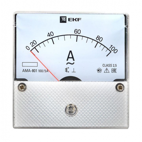 Амперметр аналоговый AM-A801 на панель 80х80 (круглый вырез) 100А трансформаторное подкл. EKF am-a801-100/ama-801-100 фото 3