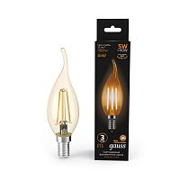 Лампа светодиодная филаментная Black Filament 5Вт свеча на ветру золотая 2700К тепл. бел. E14 400лм GAUSS 104801005