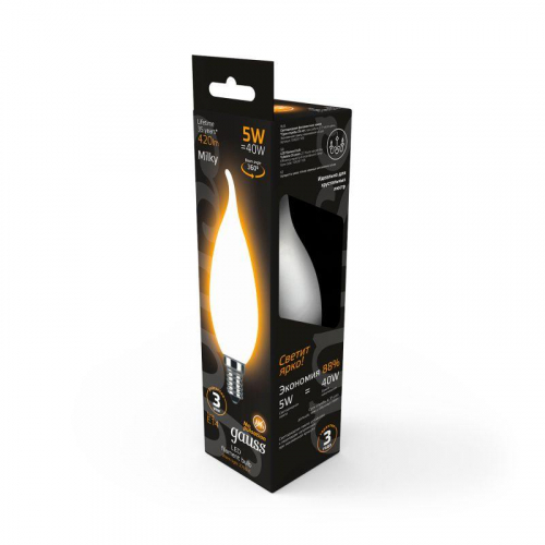 Лампа светодиодная филаментная Black Filament 5Вт свеча на ветру матовая 2700К тепл. бел. E14 420лм GAUSS 104201105 фото 6