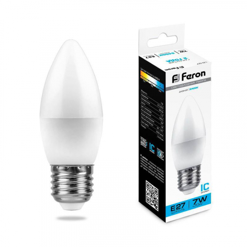 Лампа светодиодная LB-97 7Вт C37 свеча 6400К E27 230В FERON 25883