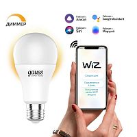 Лампа светодиодная умная Smart Home 8.5Вт A60 грушевидная 2700К тепл. бел. E27 806лм диммир. управление по Wi-Fi GAUSS 1050112