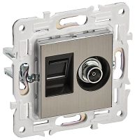 Розетка двойная TV+RJ45 кат.6E SKANDY SK-A15N никель IEK SK-AK20-2-K50