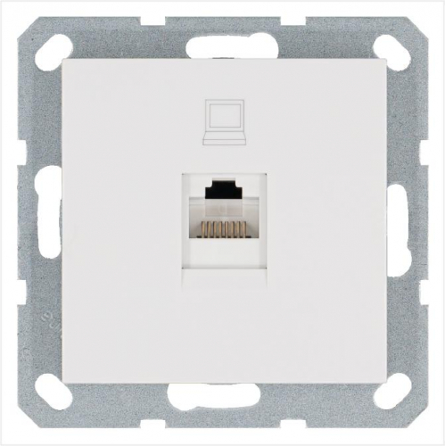 Розетка компьютерная 1-м RJ45 IP20 кат. 5E механизм бел. глянцевый Jasmart G6105W