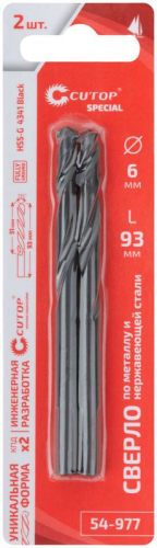 Сверло по металлу Special HSS-G 6х93/51мм (уп.2шт) Cutop 54-977 фото 3