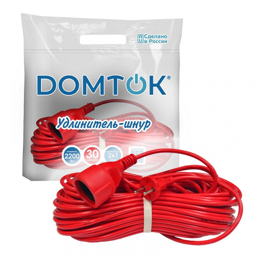 Удлинитель-шнур 1х30м без заземл. 10А IP20 2.2кВт ПВС 2х1 DOMTOK 2490 фото 3