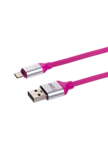 Дата-кабель, ДК 21, USB - Lightning, 1 м, силиконовая оплетка, розовый, TDM фото 3