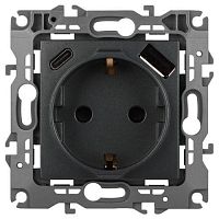 Розетка Эра12 12-4108-12 16А 250В 2P+E с USB type-A+C 5В-3А защ. шторки графит Эра Б0067700