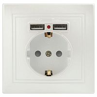 Розетка 1-м СП Plano 1-410-06 IP20 + 2хUSB перламутр Intro Б0053947