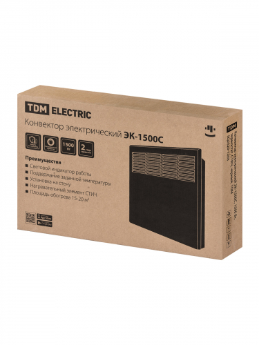 Конвектор электрический ЭК-1500С, 1500 Вт, термостат, СТИЧ, черный, TDM фото 2