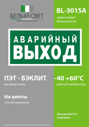 Знак безопасности BL-3015A.E23 "Аварийный выход" Белый свет a12966 фото 3