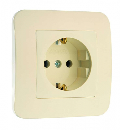 Розетка 1-м СП Lillium 16А IP20 с заземл. крем./крем. Makel 70228
