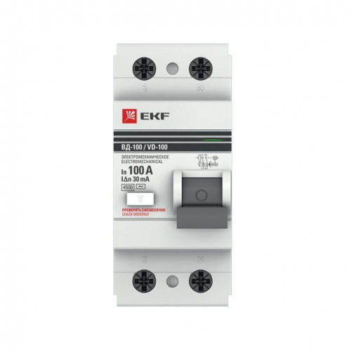 Выключатель дифференциального тока (УЗО) 2п 100А 30мА тип AC ВД-100 (электромех.) PROxima EKF elcb-2-100-30-em-pro фото 3