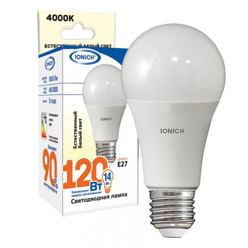 Лампа светодиодная ILED-SMD2835-A60-14-1100-230-4-E27 A60 14Вт E27 4000К бел. IONICH 1623