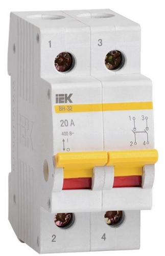 Выключатель нагрузки (мини-рубильник) 2п 20А ВН-32 KARAT IEK MNV10-2-020