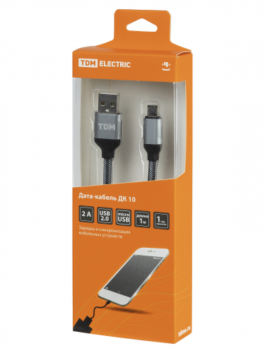 Дата-кабель, ДК 10, USB - micro USB, 1 м, тканевая оплетка, серый, TDM фото 4