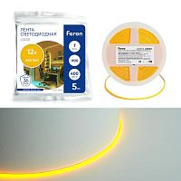 Лента светодиодная LS630 400SMD(2110)/ 7Вт/м 12В 5000х3х1.8мм IP20 желт. (уп.5м) FERON 48950