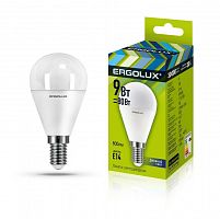 Лампа светодиодная LED-G45-9W-E14-6К 9Вт шар матовая 6500К холод. бел. E14 220-240В Ergolux 13175