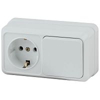 Блок ОП Quadro 2-701-01 (1-м розетка + 1-кл. выкл.) 10(16)А IP20 250В горизонт. бел. Intro Б0053864