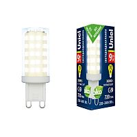 Лампа светодиодная LED-JCD-9W/3000K/G9/CL GLZ09TR прозр. картон Uniel UL-00006488