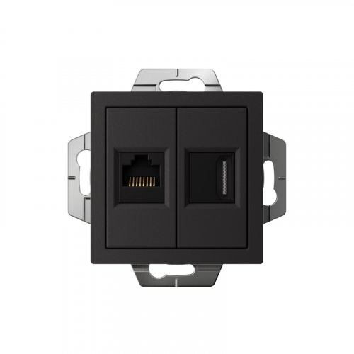 Розетка 2-м СП AtlasDesign HDMI + RJ45 кат.5E механизм карбон SE ATN001082 фото 2