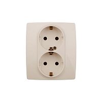 Розетка 2-м СП Эра12 12-2104-02 16А IP20 16AX 250В 2х2P+E Schuko защ. шторки сл. кость Эра Б0014700