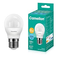Лампа светодиодная LED5-G45/845/E27 5Вт шар матовая 4500К бел. E27 415лм 220В Camelion 12030