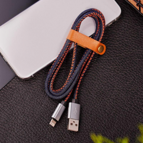 Кабель USB для iPhone 5/6/7 моделей шнур в джинс. оплетке Rexant 18-4248 фото 2