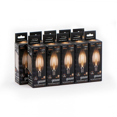 Лампа светодиодная филаментная Black Filament 7Вт свеча 2700К тепл. бел. E14 550лм GAUSS 103801107 фото 2