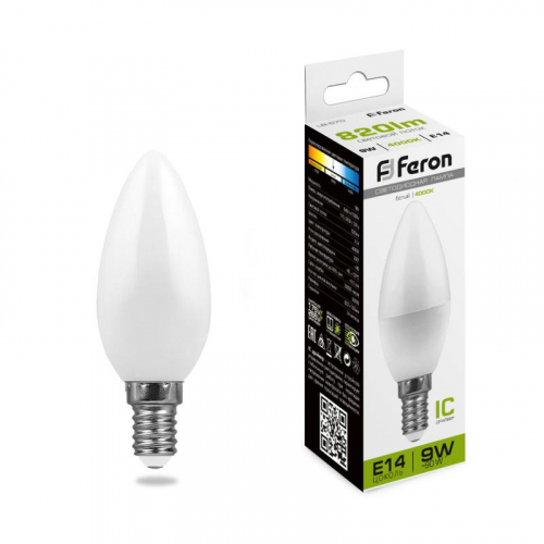 Лампа светодиодная LB-570 9Вт C37 свеча 4000К E14 230В FERON 25799