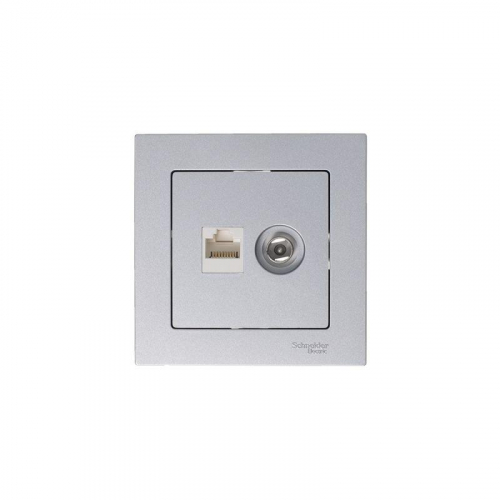 Розетка компьютерная + телевизионная 2-м СП AtlasDesign RJ45 кат.5E + TV механизм алюм. SE ATN000389 фото 4