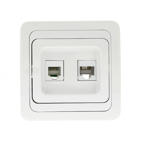 Розетка компьютерная + телеф. СП Лондон RJ45 бел. EKF EEK00-135-10 фото 2