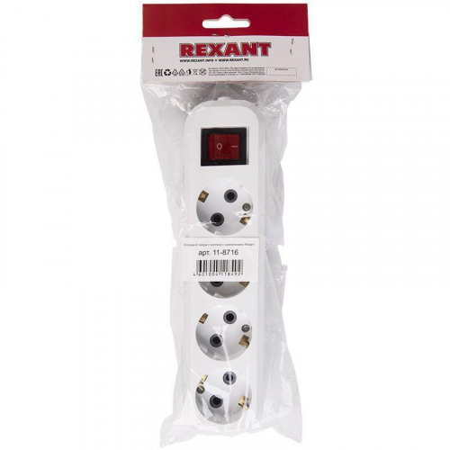 Колодка удлинителя 4-м с заземл. с кнопкой Rexant 11-8716 фото 3