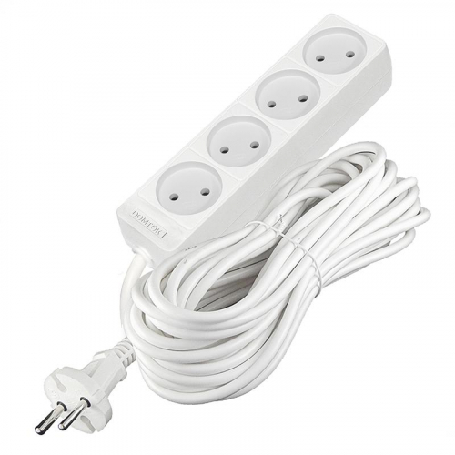 Удлинитель 4х10м без заземл. 10А IP20 2.2кВт ПВС 2х1 бел. DOMTOK 2355 фото 3