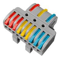Клемма проходная разветвительная СМК 3x3D 3п на DIN-рейку 0.08-4кв.мм (1 ввод 3 вывода на полюс) сер. (уп.15шт) Rexant 07-5284