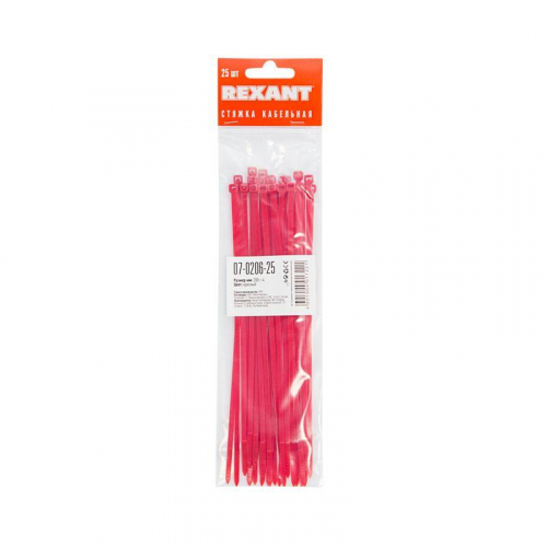 Хомут кабельный 3.6х200 нейл. красн. (уп.25шт) Rexant 07-0206-25 фото 4