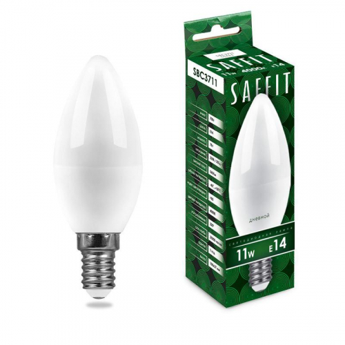 Лампа светодиодная SBC3711 11Вт C37 свеча 4000К E14 230В SAFFIT 55133