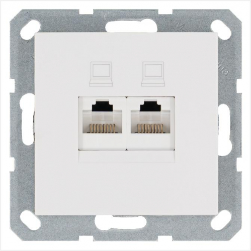 Розетка компьютерная 2-м RJ45 IP20 кат. 5E механизм бел. глянцевый Jasmart G6106W