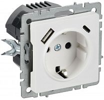 Розетка BRITE РЮш11-1-БрАБ 16А с USB A+C 18Вт с заземл. защ. шторки механизм арктич. бел. IEK BR-R14-16-U22-018-K91