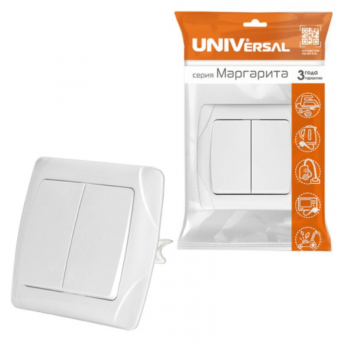 Выключатель 2-кл. СП Маргарита 10А IP20 бел. UNIVersal М0023 фото 3