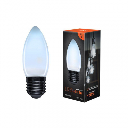 Лампа светодиодная филаментная 9.5Вт CN35 свеча матовая 4000К нейтр. бел. E27 915лм Rexant 604-098 фото 2