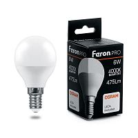 Лампа светодиодная LB-1406 6Вт G45 шар 4000К E14 230В FERON 38066