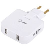 Разветвитель электрический 2-м 10А SPF-2-FL-USB 2USB поворотн. бел. Эра Б0069089
