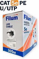 Кабель витая пара U/UTP 5e кат. 4 пары, 24AWG (0.50 мм), чистая медь, коробка 305м, внешний PE, черный Filum FL-PF-5E-UUTP4-24AWG-PE-305-BK